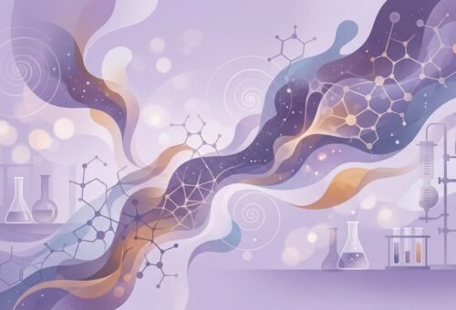 Composición abstracta con formas orgánicas y espirales de color que sugieren estados de conciencia alterados en un contexto clínico