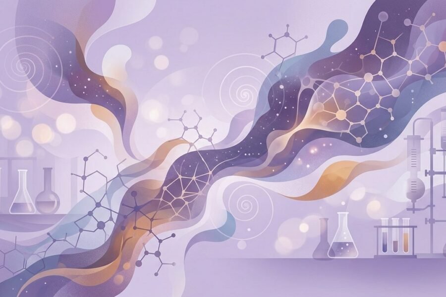 Composición abstracta con formas orgánicas y espirales de color que sugieren estados de conciencia alterados en un contexto clínico