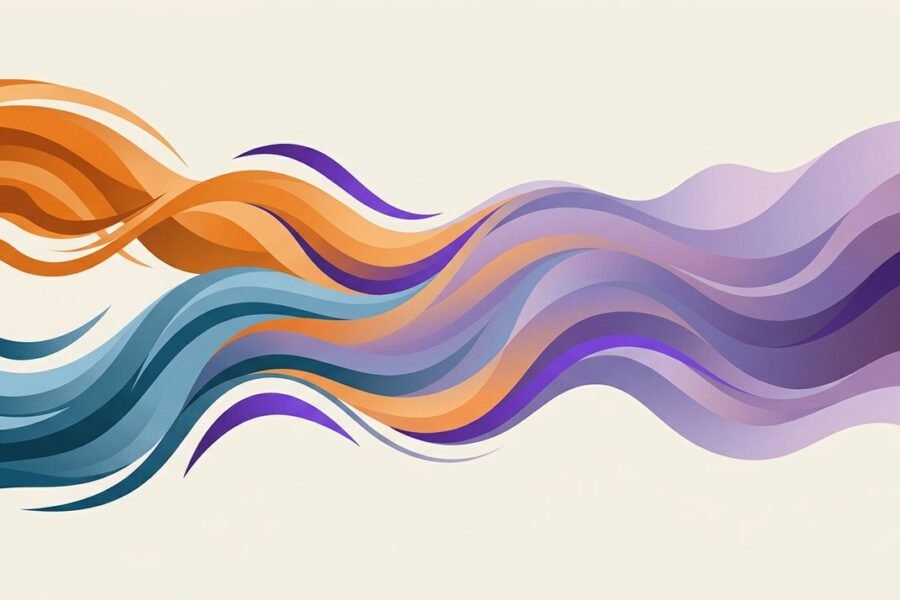 Dos siluetas de manos entrelazadas simbólicamente sobre un fondo de ondas de colores cálidos que se calman gradualmente
