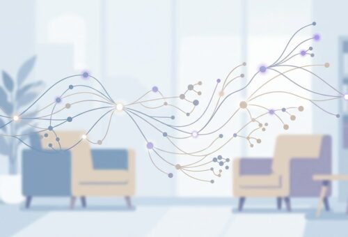 Red de nodos y conexiones abstractas representando patrones de datos clínicos analizados por algoritmos