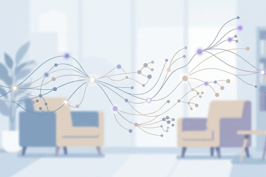 Red de nodos y conexiones abstractas representando patrones de datos clínicos analizados por algoritmos