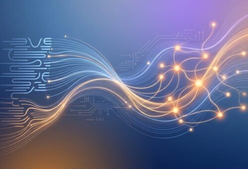 Red de líneas y nodos luminosos que simbolizan el análisis computacional de un diálogo terapéutico