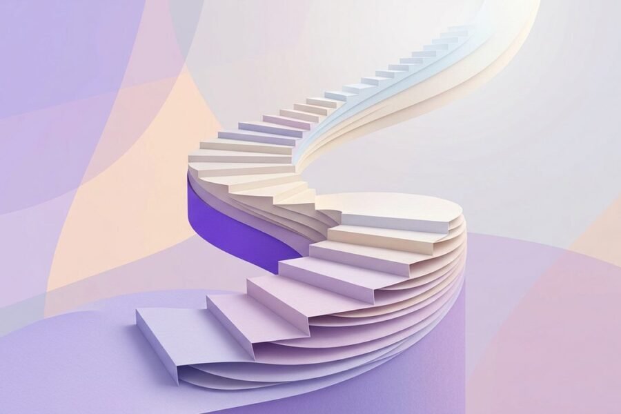 Camino en espiral ascendente formado por capas de papel que simboliza las etapas progresivas de un proceso terapéutico
